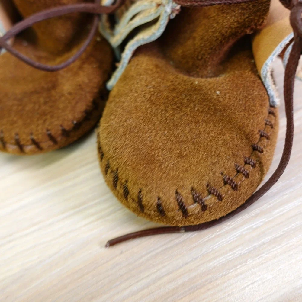 Taos Baby 2 Brown Tan Suede Fringe Moccasin Bootie Southwestern Handmade Vtg